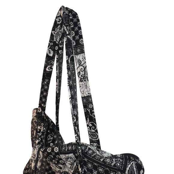 Pigs R Flying quilted black white paisley top zip medium Cottagecore tote - Picture 4 of 11
